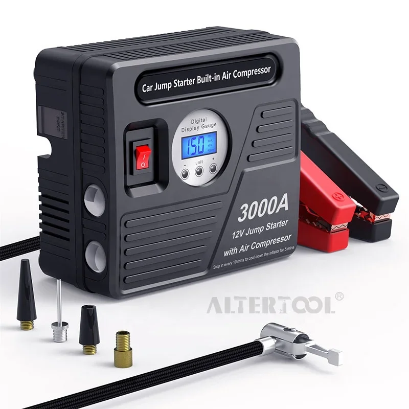 Professional Repair Tool 4000A Car Battery Jump Starter With Air Compressor Pump Emergency Tire Inflator