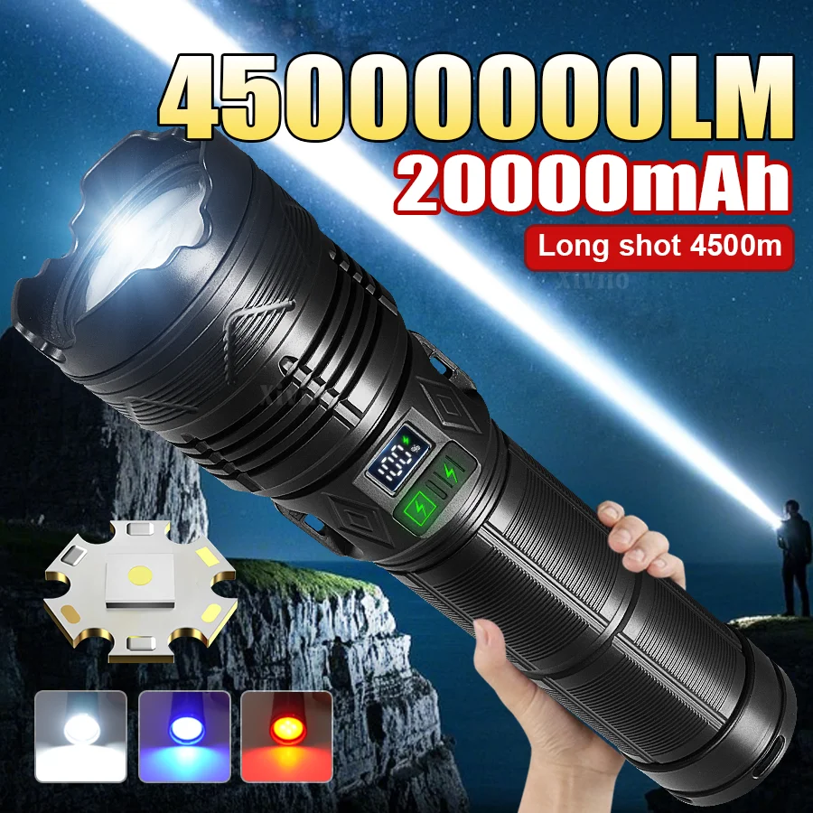 

2025 Super Powerful Led Flashlight 1500W Super Bright Tactical Torch Rechargeable Built-in Battery Torch with COB Camping Light