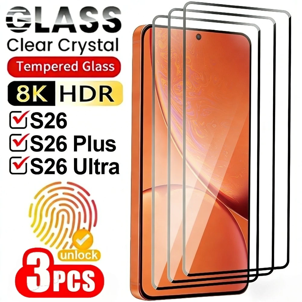 

3Pcs Full Cover Tempered Glass for Samsung Galaxy S26 S25 S24 Ultra S23 S22 S21 Plus S25 S26 Edge Anti-Scratch Screen Protector