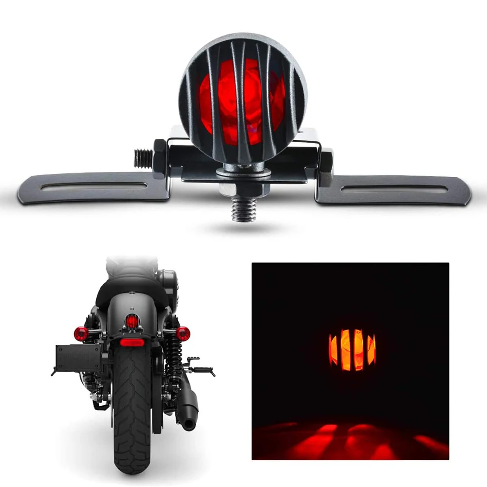 Motorcycle Taillight Red Brake Stop Running Light with License Plate Holder Tail Light for Chopper Bobber Cafe