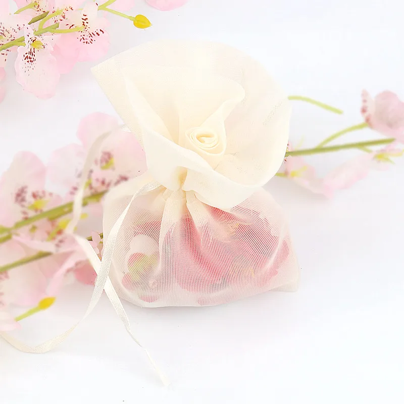 35pcs Colored Solid Mesh Bags Candy Dry Bouquet Flower Drawstring Transparent Bags for Wedding Christmas Decoration Festival