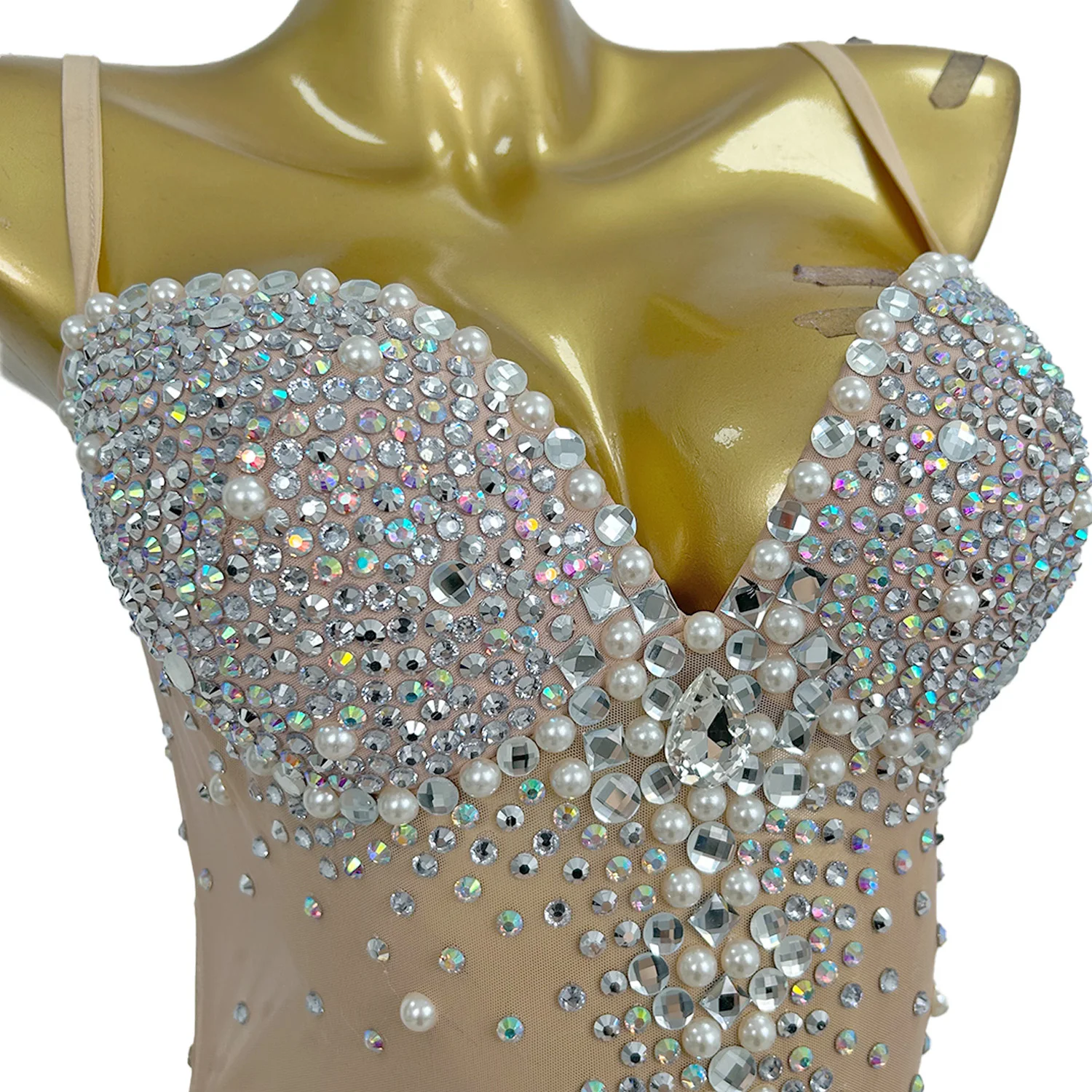 

Сексуальные боди на тонких бретельках с жемчугом и стразами, женские боди для стриптиза, праздничный наряд, одежда для танцев на пилоне, цельный комбинезон для выступлений