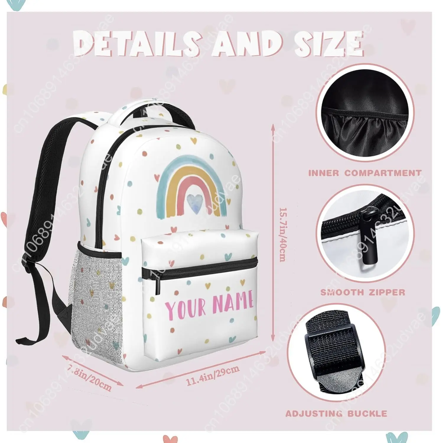 Personalized Backpack for Girls Boys, Custom Backpacks with Name for Kids, Customized Rainbow School Bookbag for Back to School