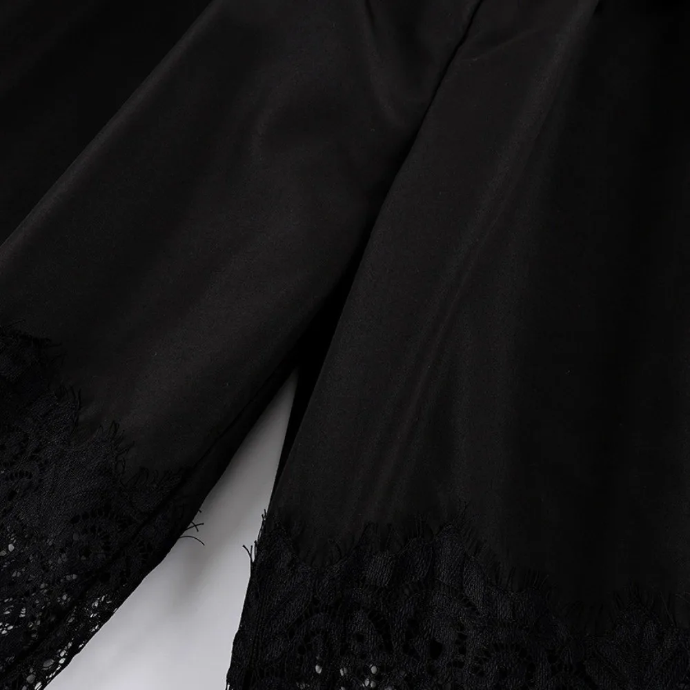 Current Season Style Lace Spliced Pants Lace Stitching Detail Loose Fit Cut Women Jogger Pants Elastic Cuff Hem