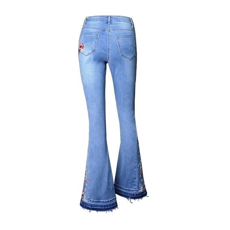 Corne brodée jean pour femmes été couleur claire élastique taille haute mince Denim pantalon femme pantalon décontracté JJ925