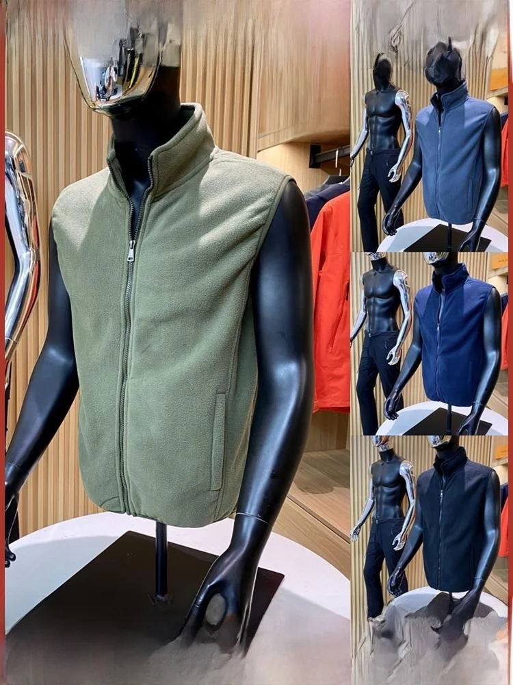 

Thiened Fce Coral Velvet Vest Autumn Winter Men's Faion Stand Collar Svel Warm Coat Stand Fit Youth Sle