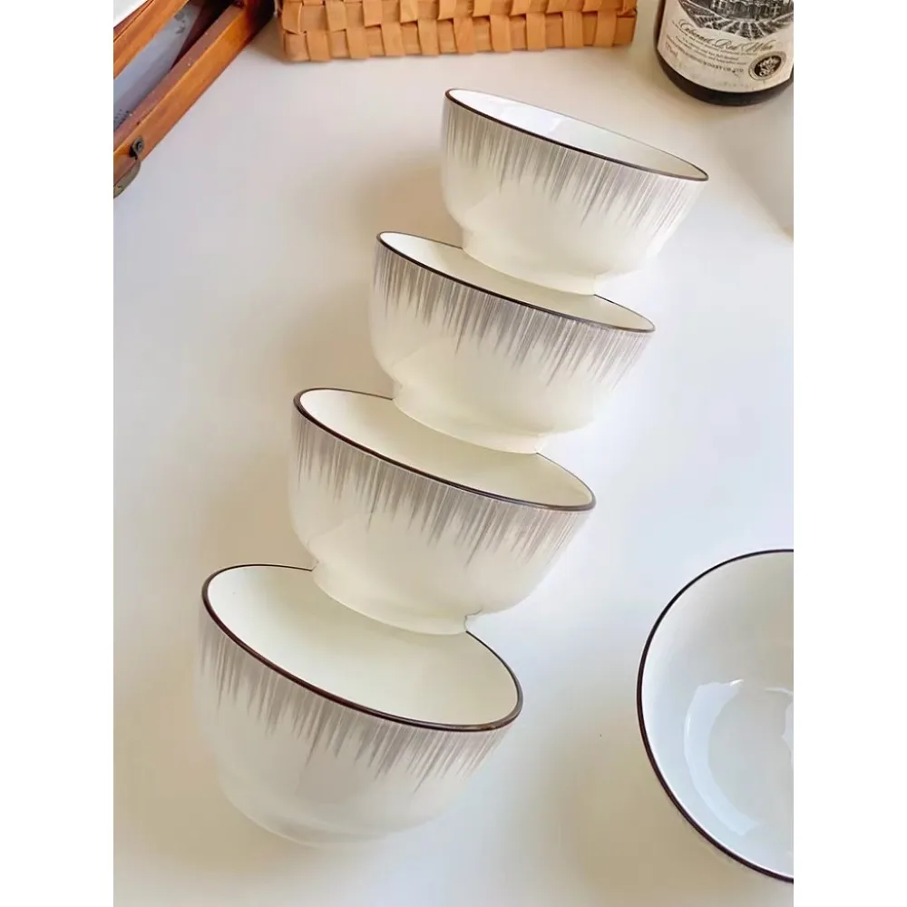 Paquete de 4 Tazones de Arroz de Cerámica Gris Espacio-Tiempo de 6 Pulgadas, Anti-escaldaduras, Estilo Europeo Minimalista, Vajilla Creativa para el Hogar
