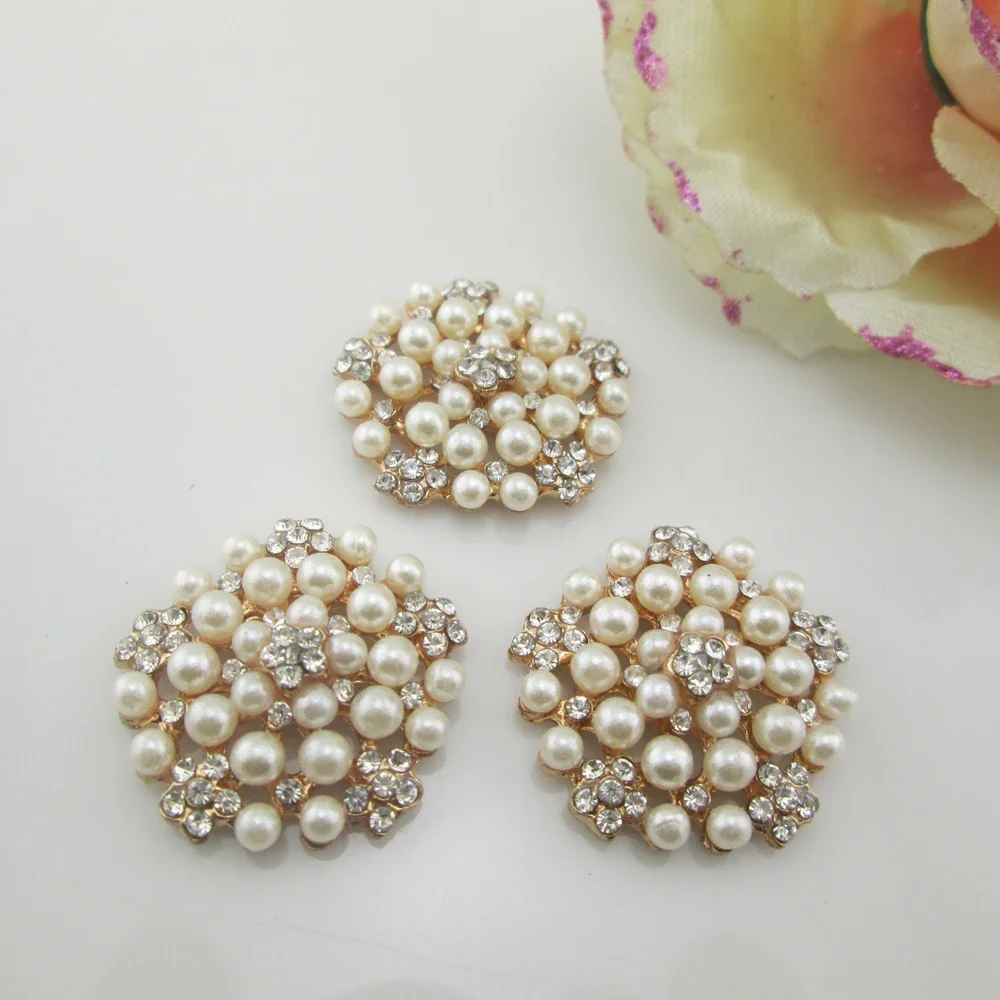 Fashion Ivory Pearl Metal Flatback Rhinestone Button Embellishment For Sewing Craft