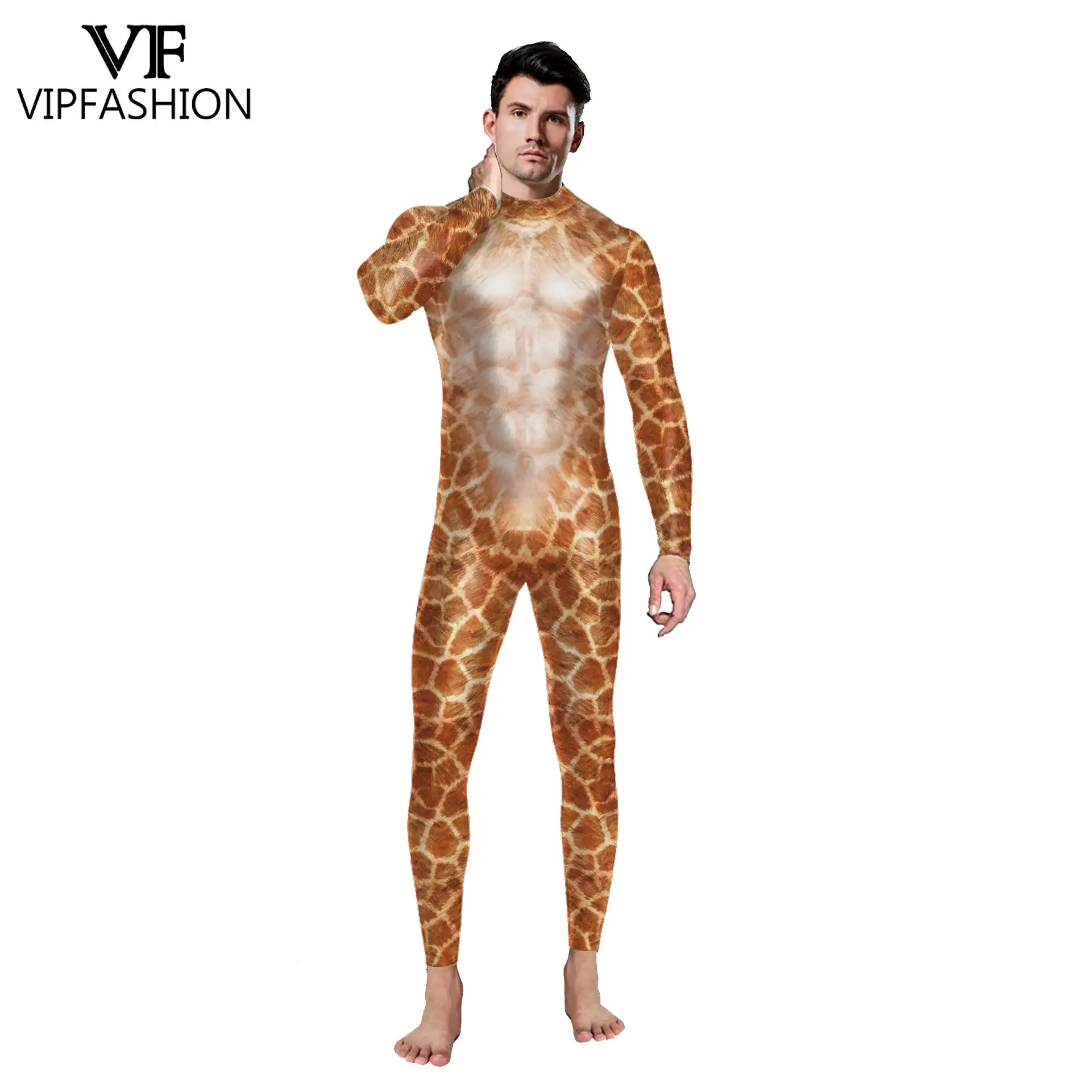 VIP FASHION 2024 Halloween Costumes for Men Animal Fox Cosplay Bodysuit Giraffe Leopard Zentai Jumpsuits Party Funny Male Outfit