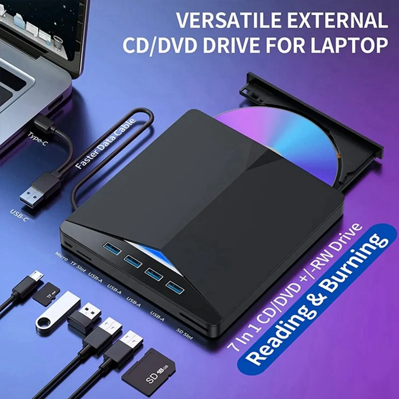New-USB 3.0 Type-C External DVD RW CD Drive Burner Reader Player External Optical Drive For PC Laptop Desktop Computer