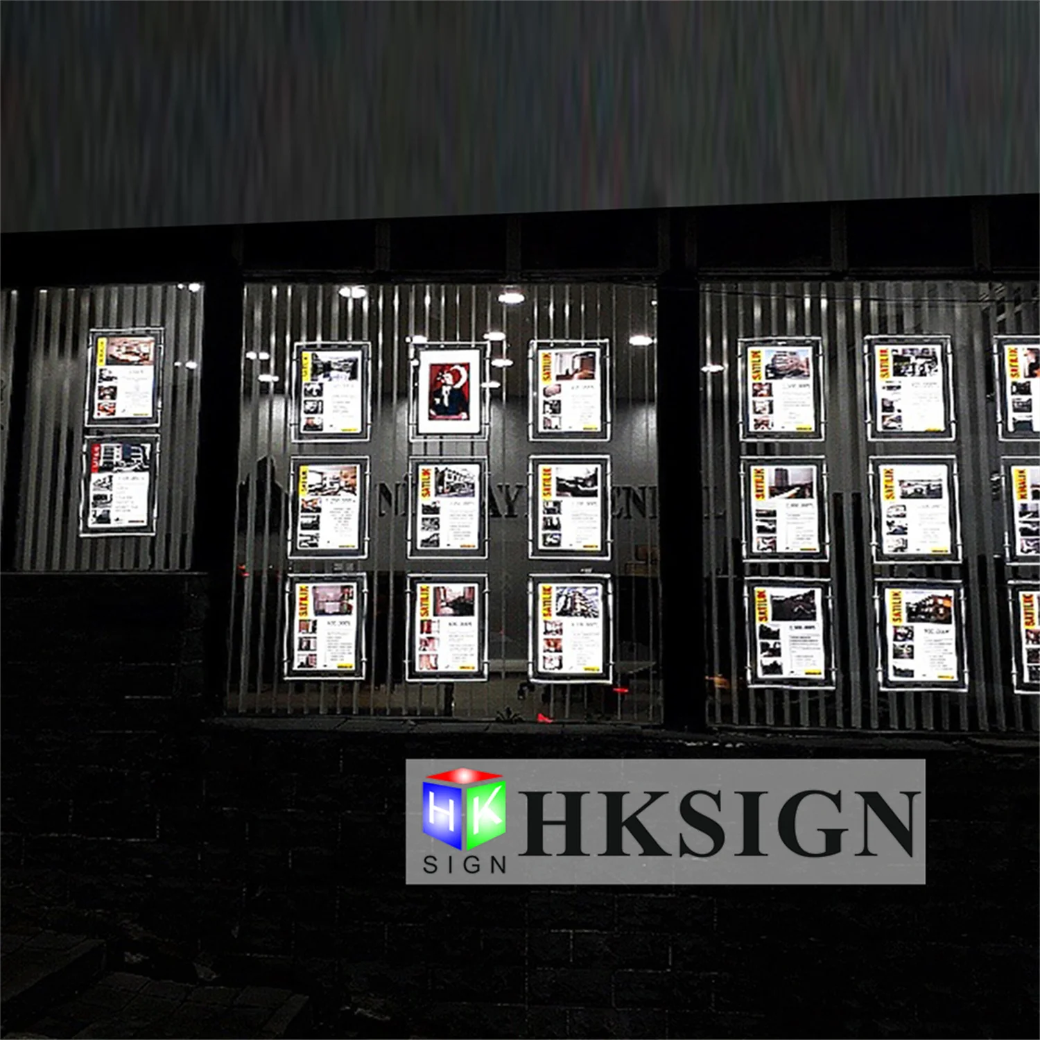 HKSIGN LED Light Frame for Real Estate Window Advertising Display 8.5x11 Inch Portrait 3pcs A4 Size Vertical Hanging in a Row