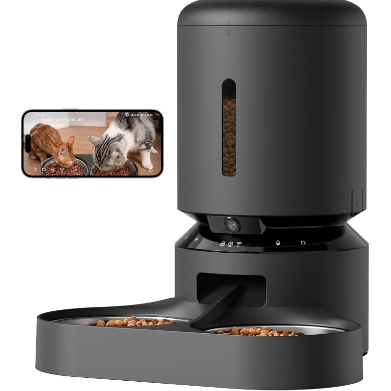 Christmas.home.Automatic Cat Feeder with Camera for Two Cats, 1080P HD Video with Night Vision, 5G WiFi Pet Feeder with 2-Way Au