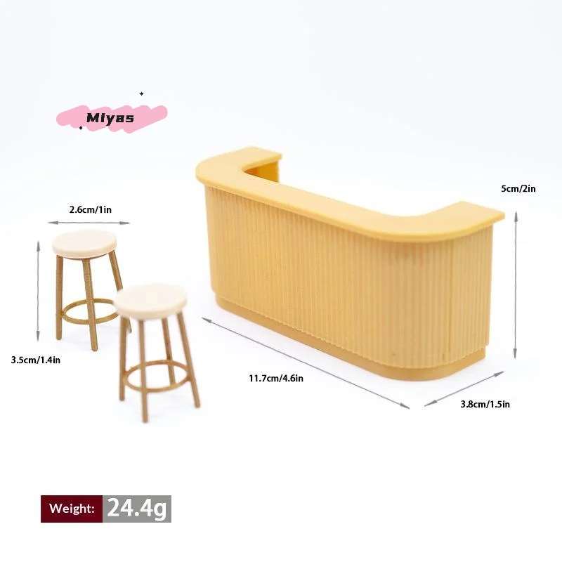 Conjunto de móveis de plástico em miniatura, 3 peças, para casa de bonecas, escala 1/12, mesa, cadeira, balcão de bar, modelo de acessórios para casa de brincar