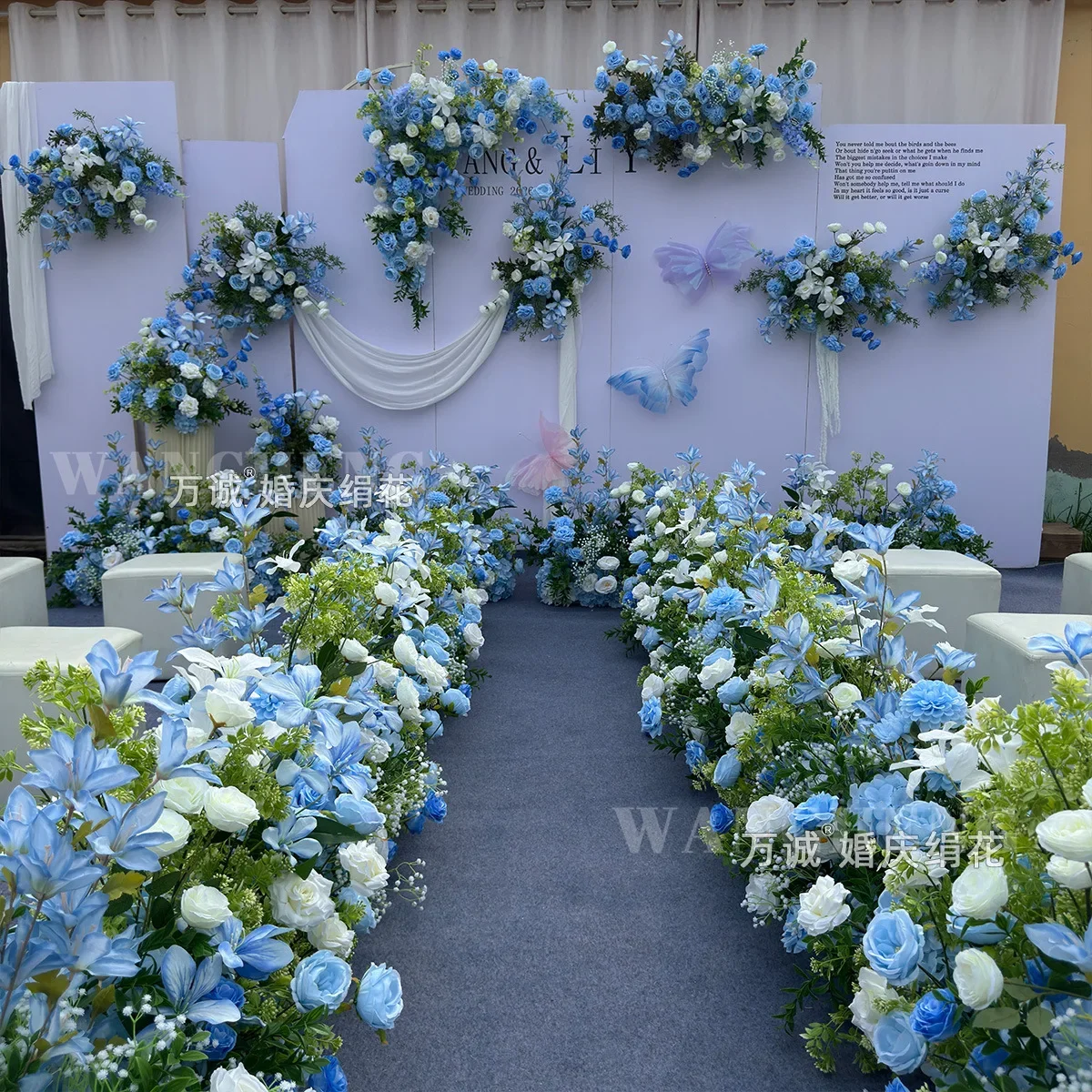 Simulation Flower Forest Blue Austin Flower Row Qiandai Orchid Wedding Background Decoration Arrangement Road