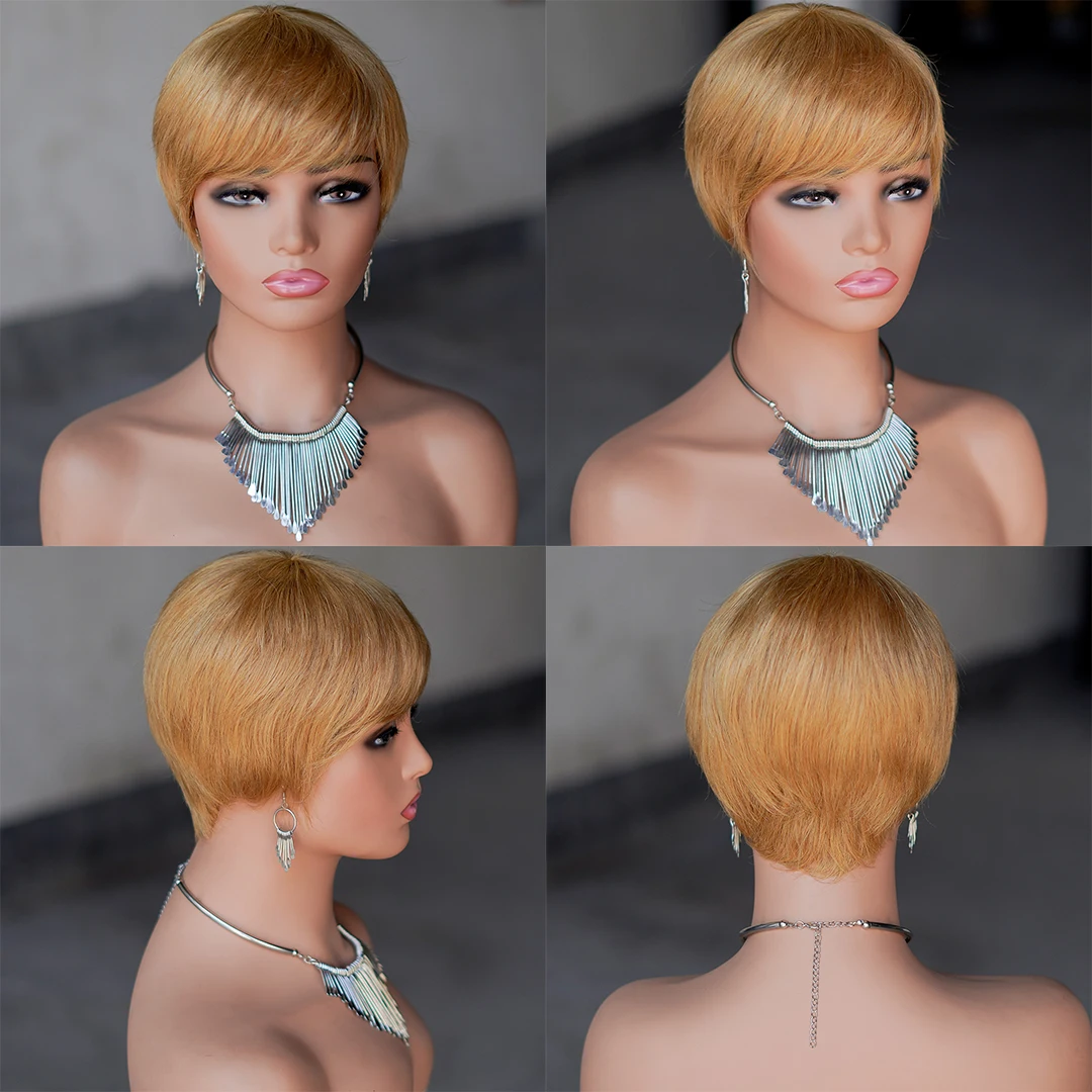 

Straight Pixie Cut Brazilian Hair For Women Short Bob Wigs 27 Colored 13x4 Transparent Lace Front Human Hair Wig Non Lace Wig
