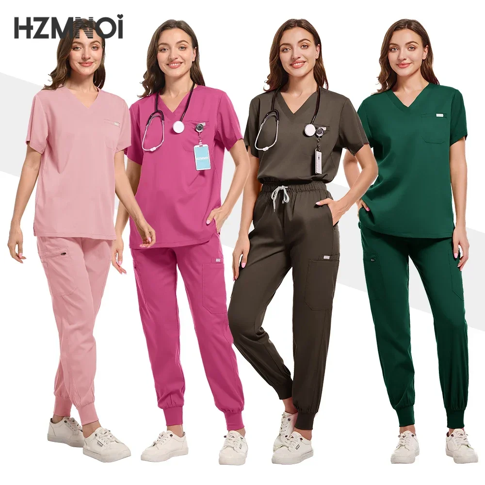 طقم نسائي بأكمام قصيرة فتحة رقبة على شكل حرف V وسروال ، سكرابز تمريض ، زي تزيين حيوانات أليفة ، ملابس عمل لجراحة الطبيب ، جودة عالية