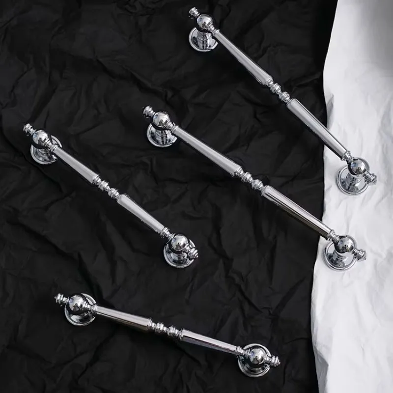 Kitchen Accessories Bright Chrome French Luxury Cupboard Handles Solid Brass Cabinet Knobs Silver Furniture Hardware Drawer Pull