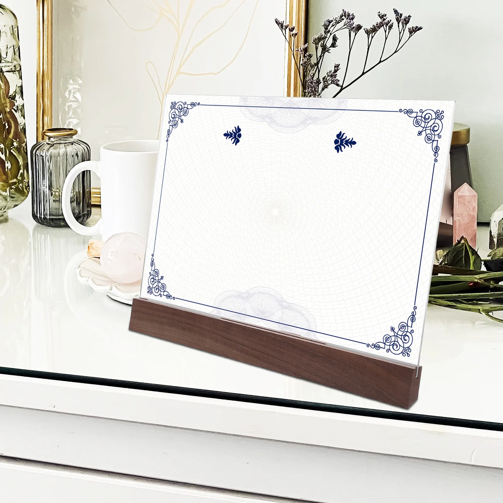 

Acrylic Sign Holder Clear Double Sided Frame Walnut Wood Base Tabletop Menu Stand Diploma Certificate Flyer Display