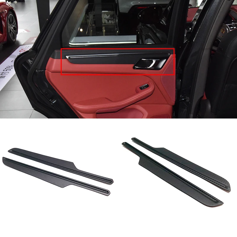 

2pcs LHD Carbon Fiber Car Interior Rear Door Switch Panel Sticker Trim Accessories For Porsche Macan 95B 2014 - 2018