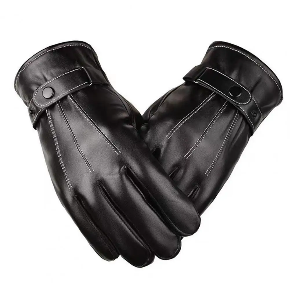 Thickened Plush Leather Gloves Men Touchscreen Gloves Motorcycle Wear Resistant Windproof  Insulated Winter Gloves