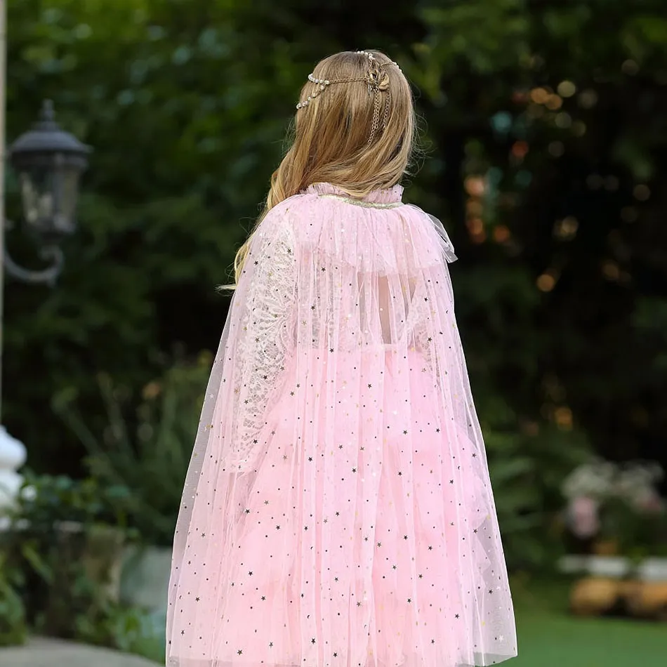 Meisje kostuum kinderen elegante jurk cape kinderen kerstmis halloween party aanbod meisje tule mantel elsa rapunzel cosplay accessoire