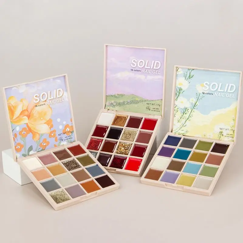 Solid Gel เล็บ 16 สีครีมเจลเล็บชุดหลากสีเจลเล็บ Palette พร้อมแปรง Solid เล็บเจล