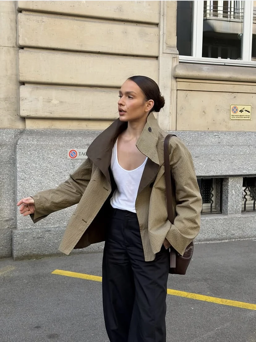 

ZHAOLIN Casual Plaid Loose Women's Jacket Double-Sided Wear Short Style Vintage Classic Spring Fashion Outerwear Coat