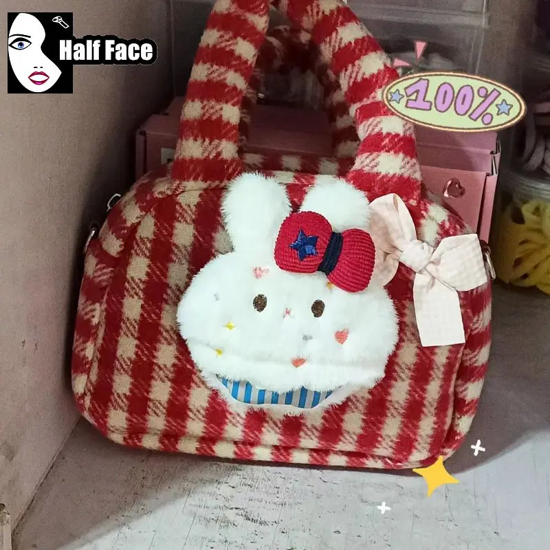 Y2K tas selempang Mini wanita, Tote Gotik Punk lembut lucu dasi kupu-kupu kelinci Vintage kartun SATU bahu Lolita