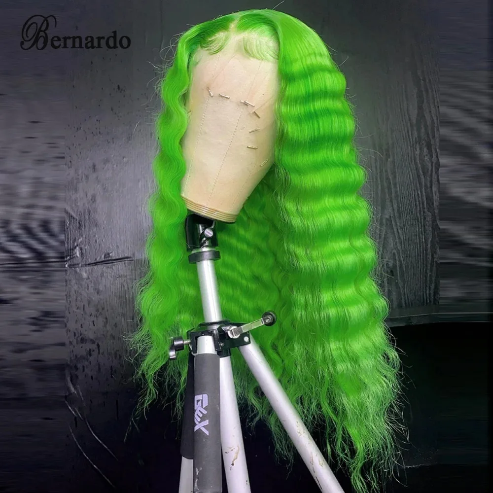 Grass Green Synthetic 13X4 Lace Front Wig Long Natural Wave Wigs For Women Side Part High Temperature Lace Wig Cosplay Party Wig