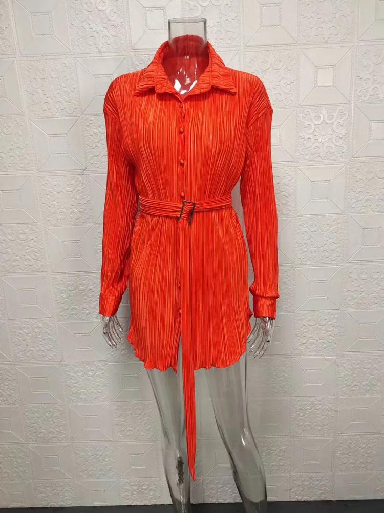 المرأة بلوزة فضفاضة فستان برتقالي الربيع الصيف رفض طوق مائل زر فضفاض غير النظامية فساتين الحفلات YZXFS-W0525 #2