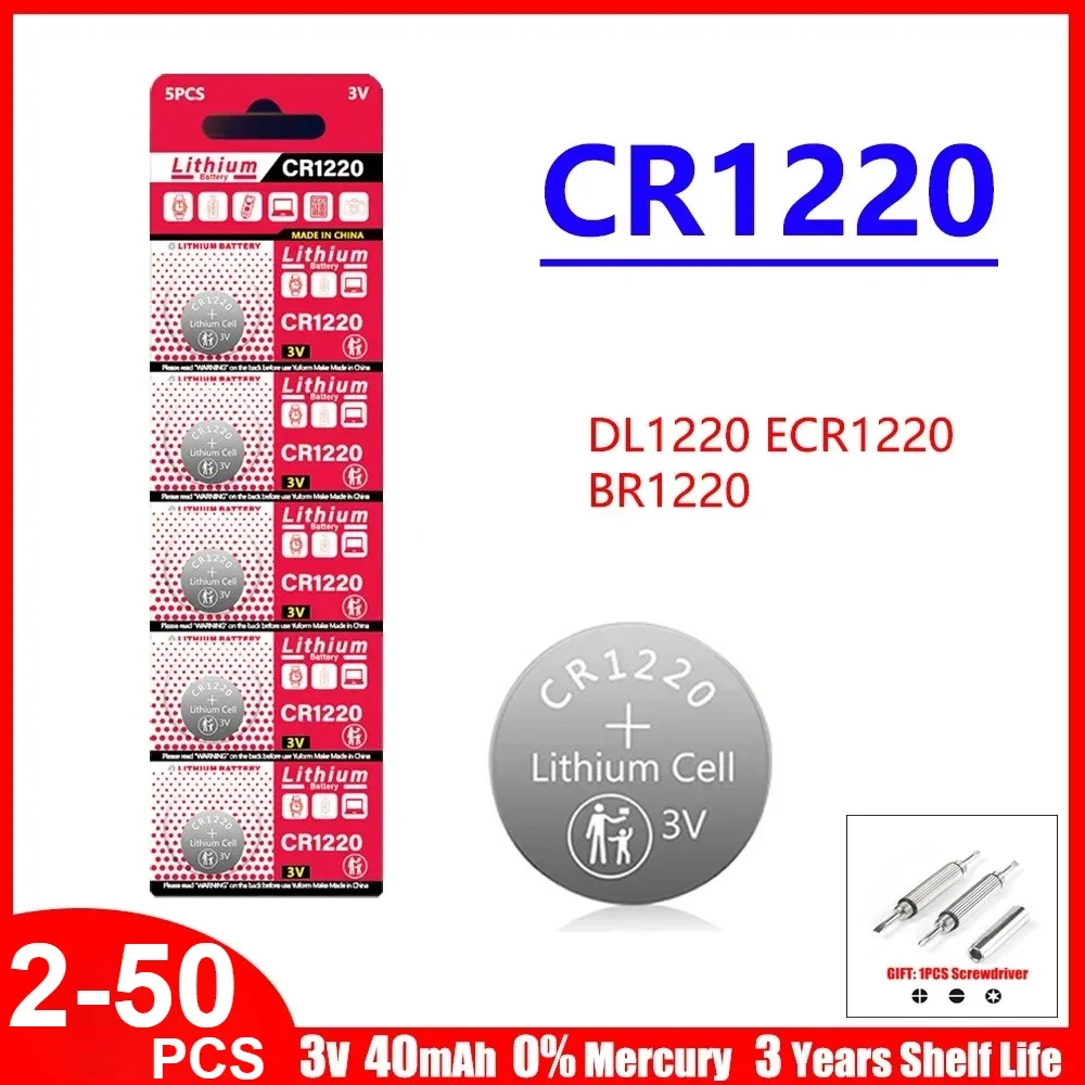 

2-50Pcs CR1220 Batteries New Lithium Coin Cell CR 1220 High Capacity Battery for Watches Healthcare Devices Calculator Etc 3V