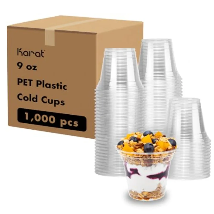 Karat [1000 ct] 9oz Plastic Cups Clear Disposable Cold Cup for Dessert Fruit and More 92mm C-KC9