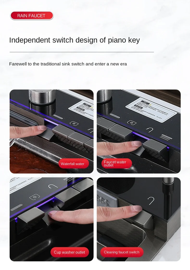 Zlew kuchenny ze stali nierdzewnej 304, podwójny wodospad, pojedyncze gniazdo, zintegrowany cyfrowy wyświetlacz, zestaw kranów, dozownik mydła,