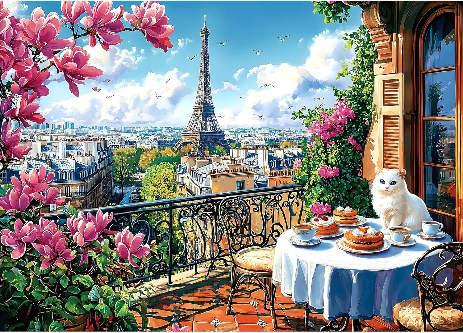 Adult Paris Springtime Tea Cat Jigsaw Puzzle 1000/500/300/120 Pieces Stress Relief Entertainment Toys Puzzles Christmas Gifts