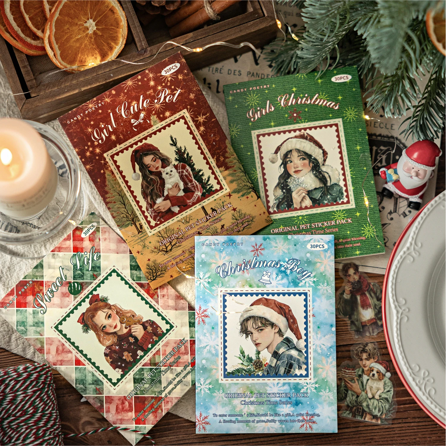 

8 упаковок/лот, серия «Рождественский век», милая ретро декоративная наклейка для домашних животных