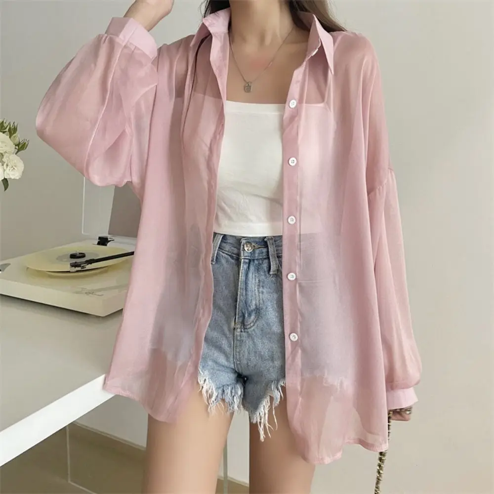 Summer Fashion Women Shirt Blouse Casual Sun Protection Solid Color Long Sleeve Top Outerwear Thin Female Chiffon Loose Cardigan