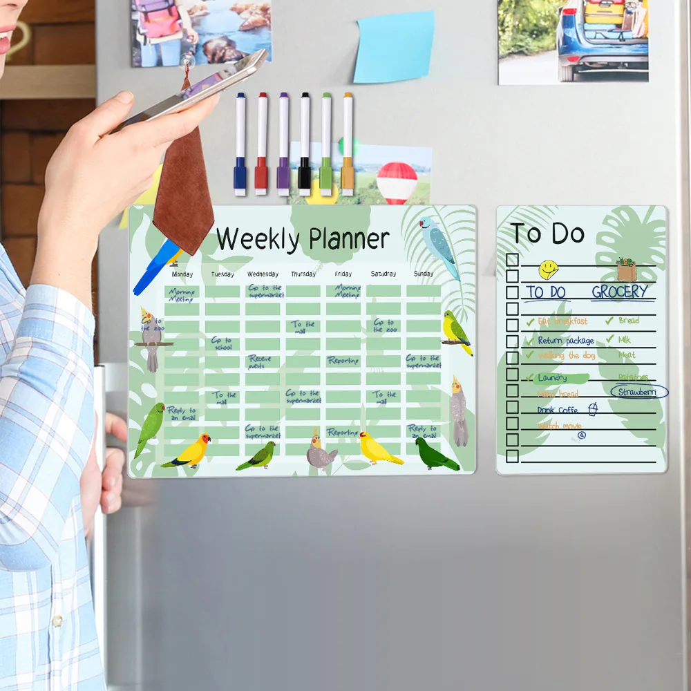 Erasable Magnetic Fridge Stickers Removable Weekly and Monthly Planner Message Board Calendar PVC Whiteboard Stickers