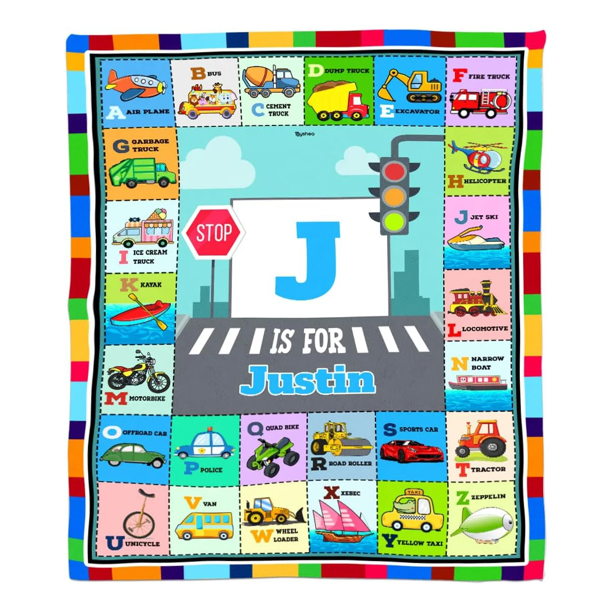 

Customized Name Blanket with Transport Alphabet Design, Suitable for Children's Fleece Blanket from Family Birthday Creativity