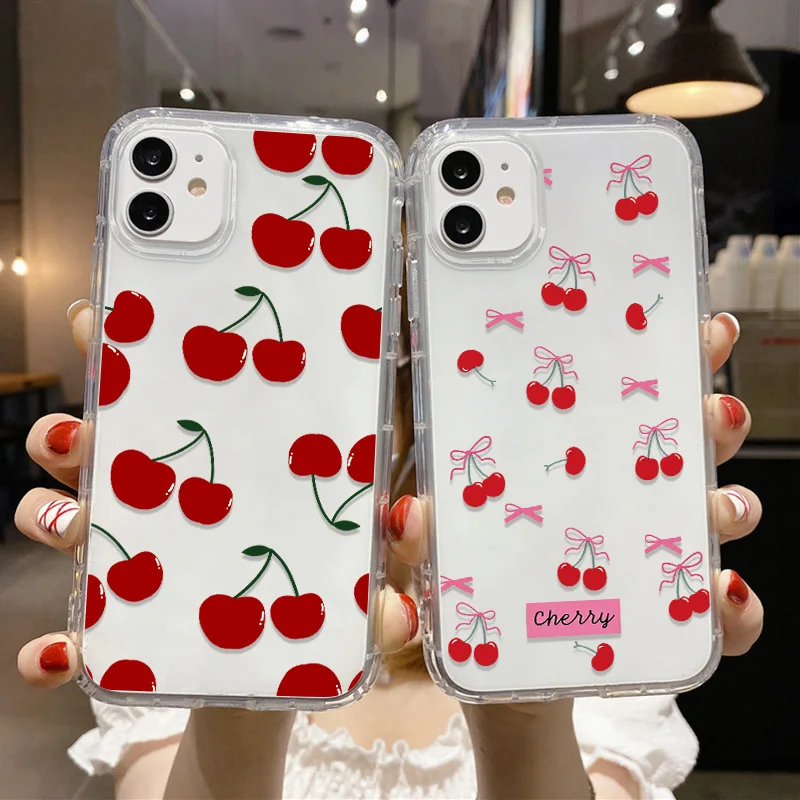 

Cute Cartoon Cherry Phone Case For iPhone 15 17 16 13 11 12 14 Pro Max Air XR 7 8 Plus SE 2020 Shockproof Soft Transparent Cover