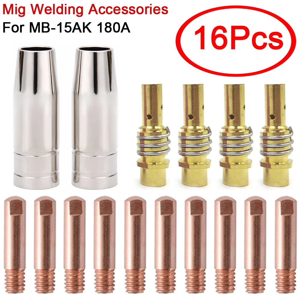 20 Piezas De Accesorios De Soldadura MIG/MAG – Puntas De Contacto 0.6-1.2 Mm, Soporte, Difusor Y Cubierta, Para Antorcha MB15AK, Cobre Rojo, Para Principiantes Y Profesionales