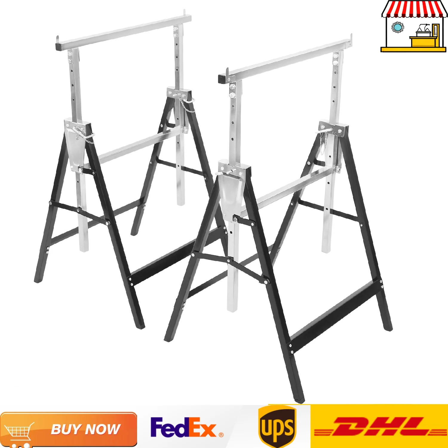 2 قطعة منشار بارتفاع قابل للتعديل | عربة معدنية قابلة للطي لأعمال النجارة | ارتفاع 79-130 سم، تحميل 100 كجم #1