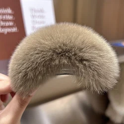 Winter Fuzzy Duckbill Women Warm Fluffy Natural Rex Rabbit Fur Fashion Elegant Party Hair Clips Hairpin Bangs Headdress Top Clip