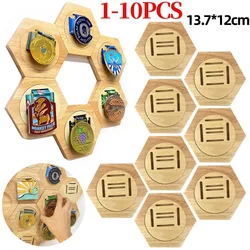 1-10Pcs Wooden Medal Display Racks Hexagonal Honeycomb Combination Medal Holder Honor Commemorative Display Home Wall Decoration