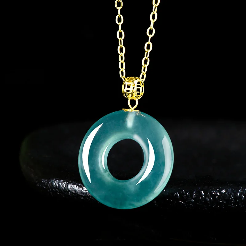 

Myanmar Jadeite Ring Pendant Necklace Gifts for Women Charm Natural Gemstone 18K Gold Plated Luxury Burmese Jade Carved Amulet