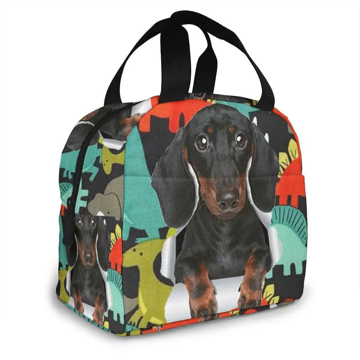 Oxford Solid Thermal Insulation Kids Lunch Bags Funny Dachshund Prints Women Portable Picnic Lunch Box Aluminum Food Bag