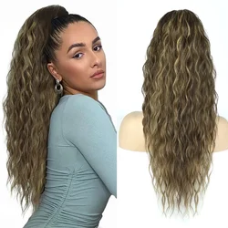 Extensiones de cola de caballo larga para mujeres negras, fibra sintética, rizada, ondulada, cordón, extensión de cabello, postizos de cola de caballo falsa