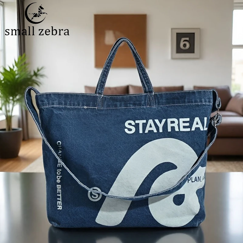 

Denim Large Capacity Casual Tote Bags for Women Washed Commuter Canvas Bag Student Bookbag