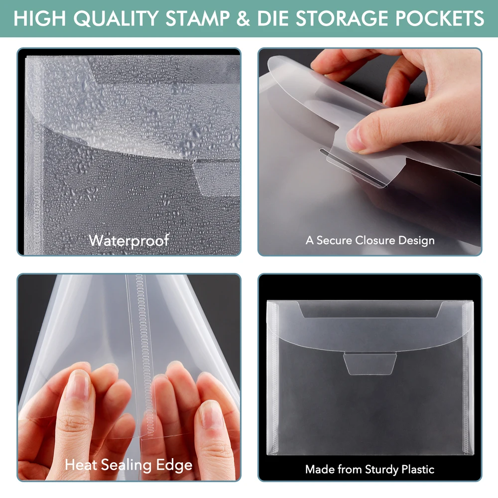 10PCS/Set Clear Stamp Die Storage Bag 3.9*3.9/5*7/5.5*7.5/3.9*9.4/7*9.4inch Resealable Plastic Envelopes Pockets for DIY Storage