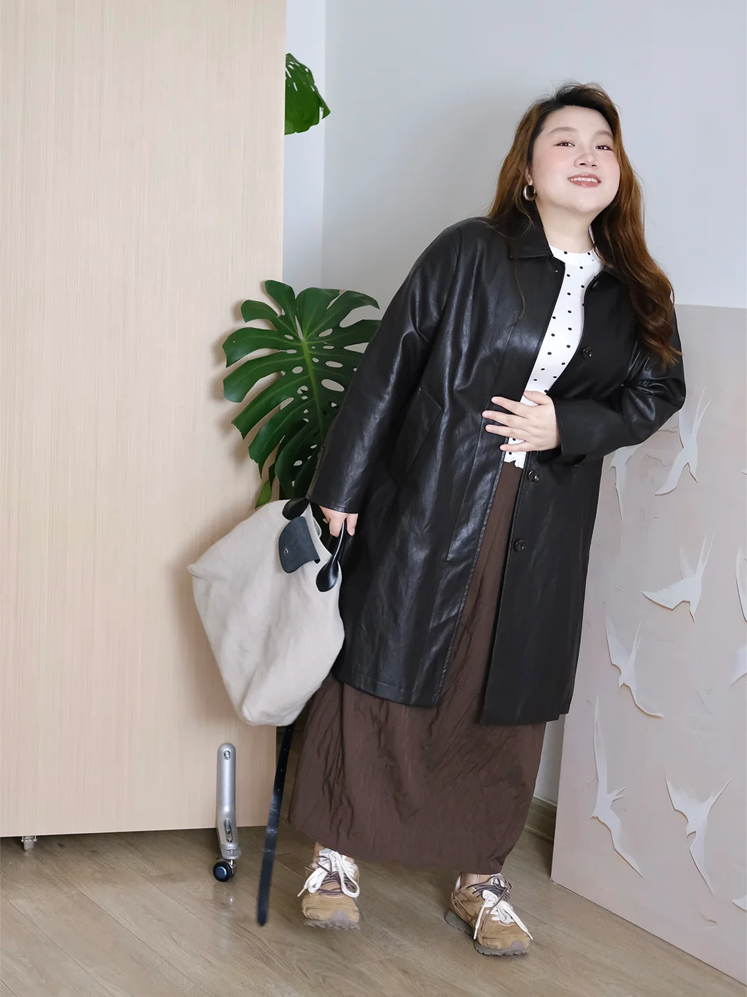 

Zooobaby020 Корейская женская куртка из искусственной кожи с длинными рукавами, свободное приталенное пальто, юбка А-силуэта с высокой талией, повседневная одежда