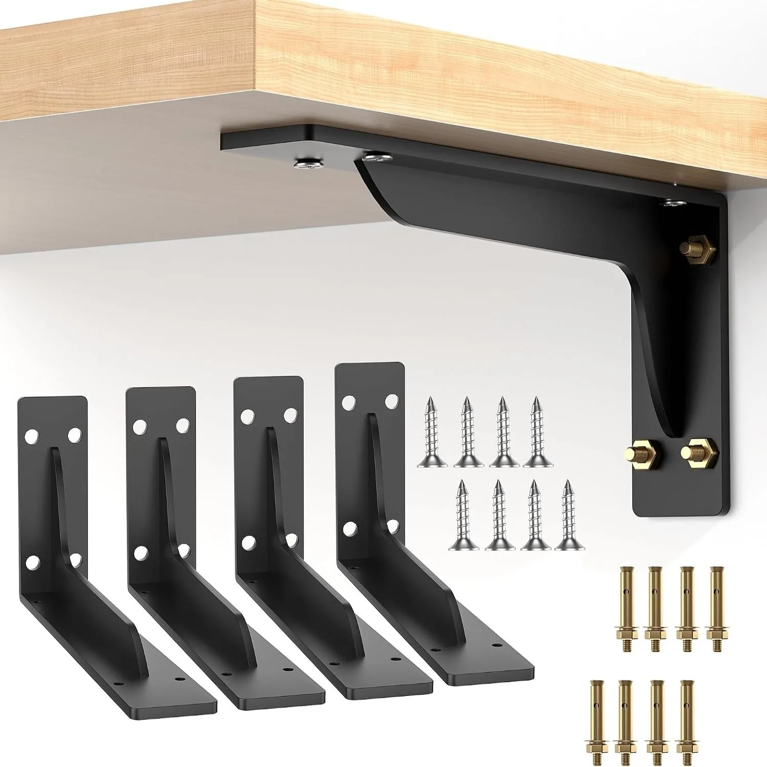 12-Inch Shelf Brackets (Pack of 2 or 4): Heavy-Duty Wall-Mounted Metal L-Brackets (1/5-Inch Thick) with Black Coating – Floating Shelf Supports for DIY Decor